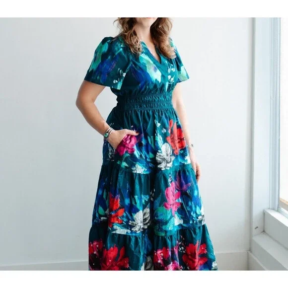 The Somerset Dress Blue Floral XL - Picture 2 of 2